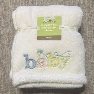 NWT Carters Everyday Easy Embroidered Baby Blanket White Plush Pastel Boy Girl